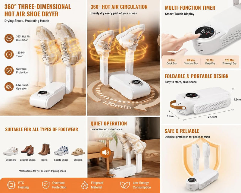 Smart Electric Shoe Dryer & Deodorizer | Fast Drying UV Sterilization Boot Warmer with Digital Temperature Control